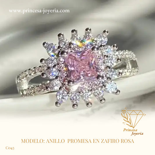 ANILLO  PROMESA EN ZAFIRO ROSA