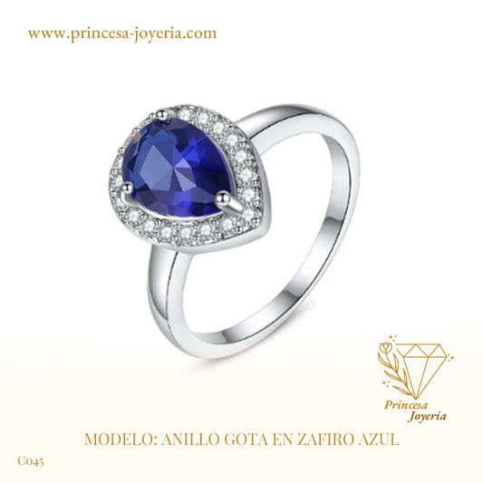 ANILLO GOTA EN ZAFIRO AZUL